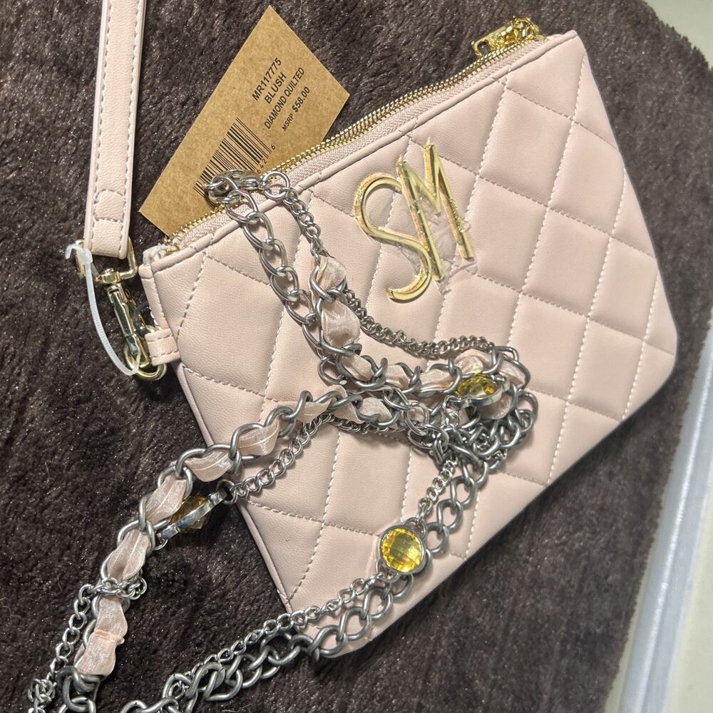 Steve Madden Blush Quilted Clutch Bag Purse NWT Chevron Design Free Chain Strap